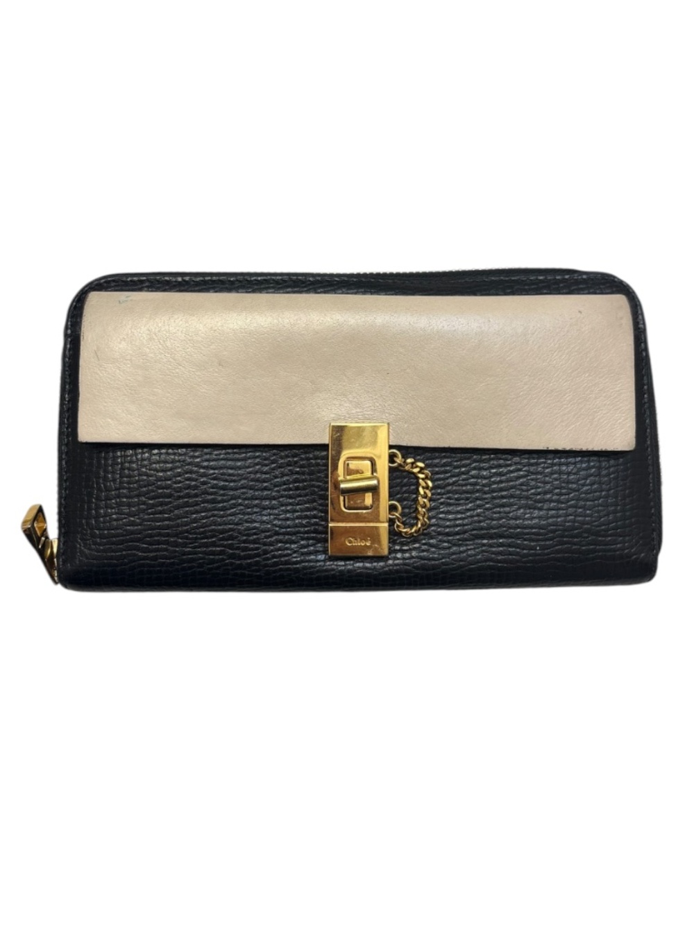 Chloe black and cream colorblock drew leather wallet